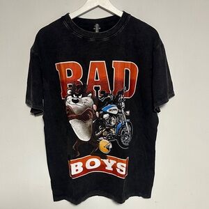 Black 'Bad Boys' Acid Wash Tee